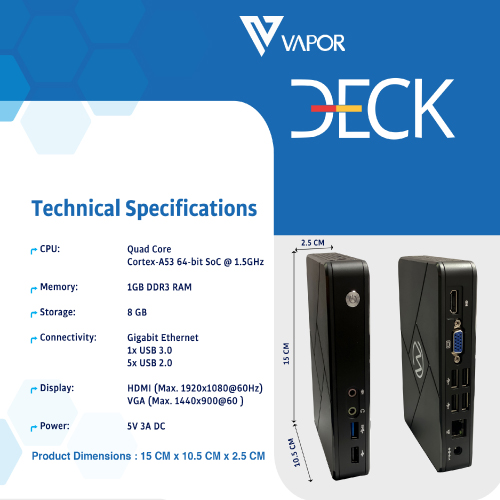 Technical Specifications of Vapor Deck Mini Computer | Thin Client Computing